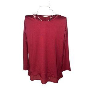 Soft Surroundings (Size PM) Womens Tunic Long Sleeve Stretch Knit Chiffon Trim B